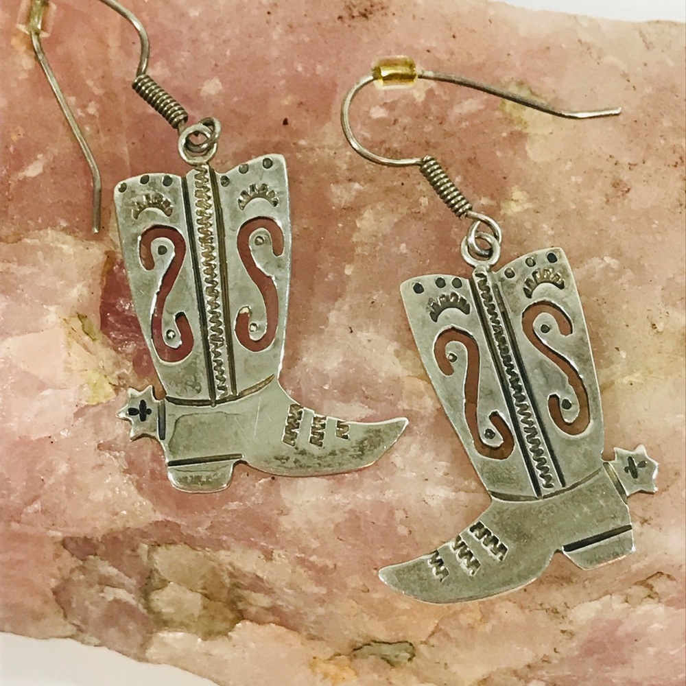 Silver Cowboy Boots Earrings